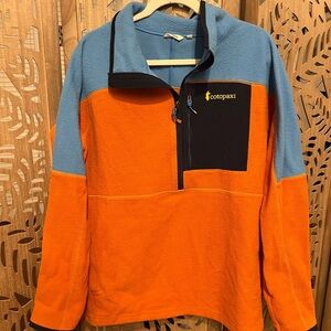 Cotopaxi Men's Vibrant Orange and Light Blue Zip-Up Sweater